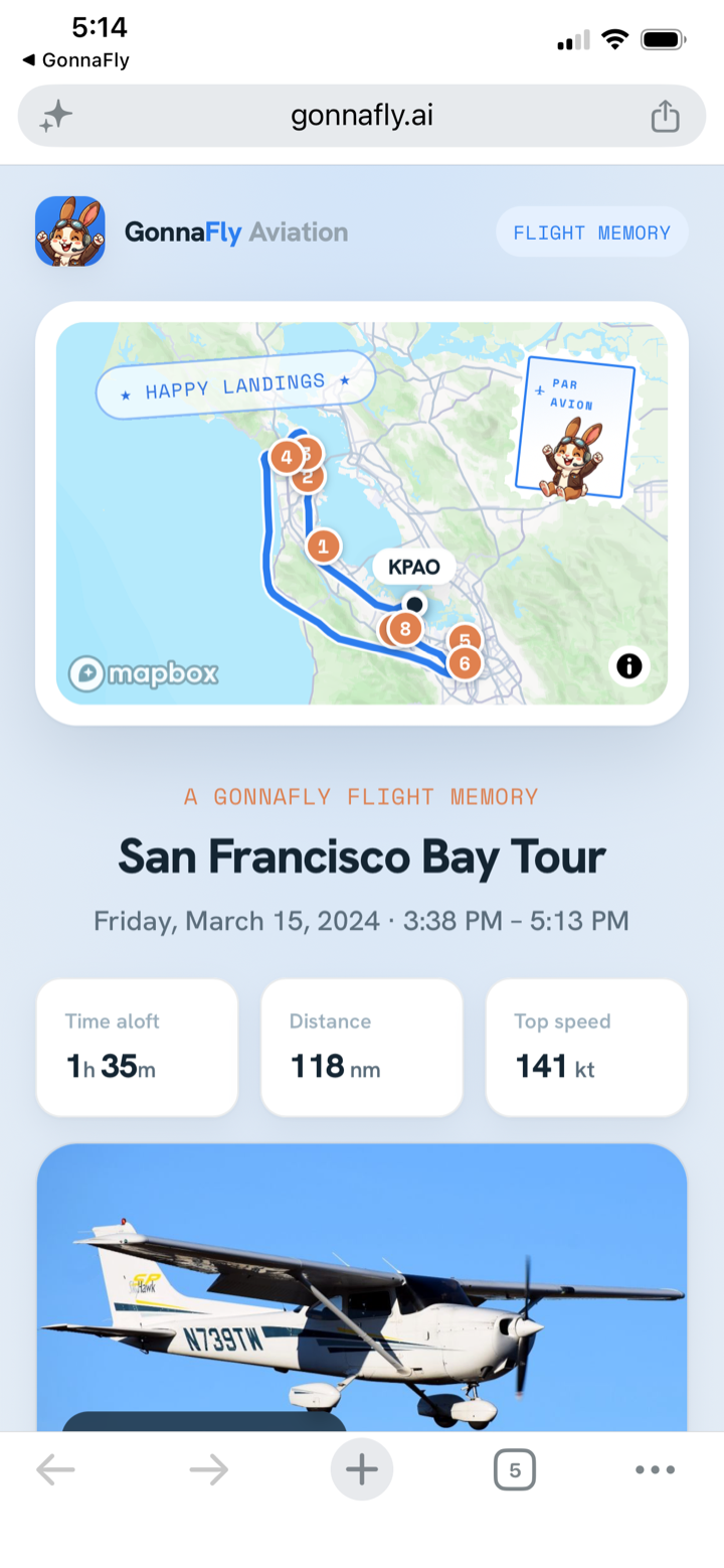 GonnaFly flight memory — San Francisco Bay Tour